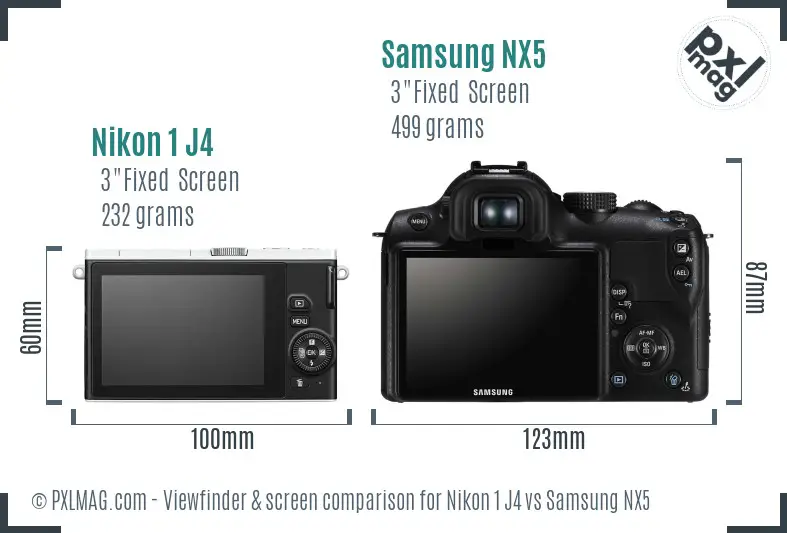 Nikon 1 J4 vs Samsung NX5 Screen and Viewfinder comparison