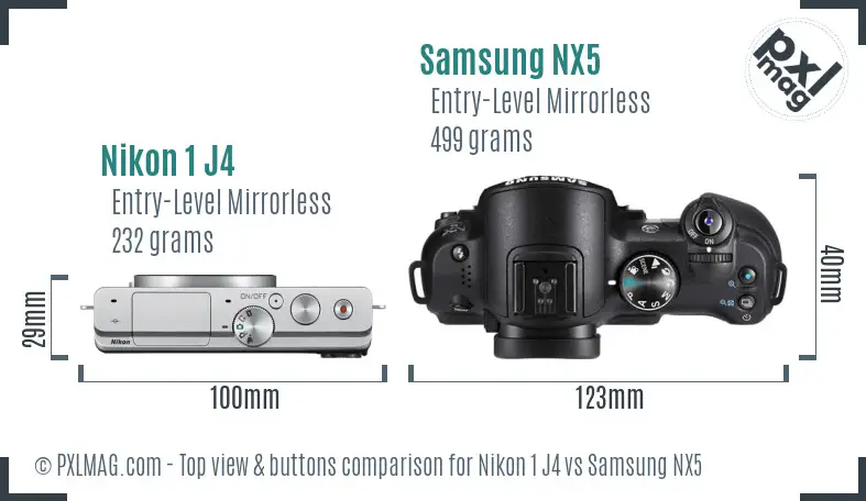 Nikon 1 J4 vs Samsung NX5 top view buttons comparison
