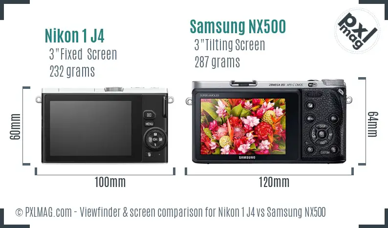 Nikon 1 J4 vs Samsung NX500 Screen and Viewfinder comparison
