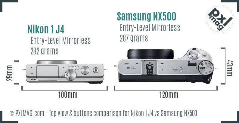 Nikon 1 J4 vs Samsung NX500 top view buttons comparison