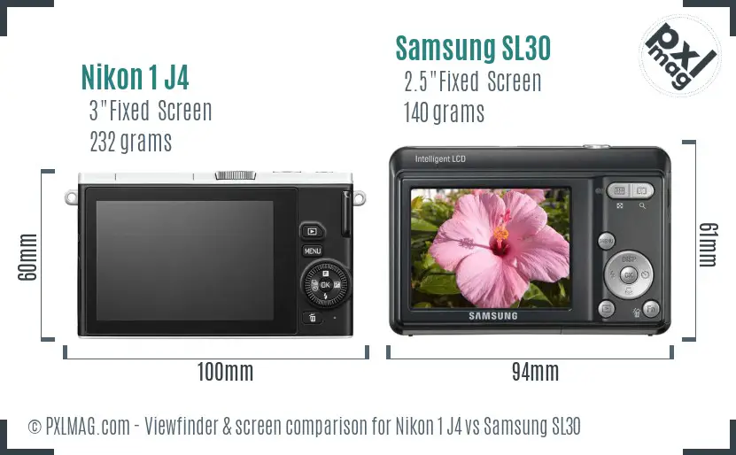 Nikon 1 J4 vs Samsung SL30 Screen and Viewfinder comparison