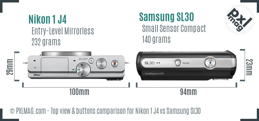 Nikon 1 J4 vs Samsung SL30 top view buttons comparison