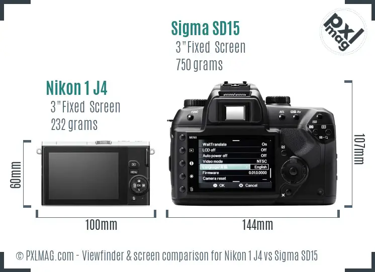 Nikon 1 J4 vs Sigma SD15 Screen and Viewfinder comparison