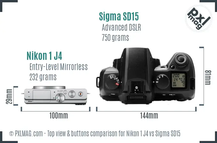 Nikon 1 J4 vs Sigma SD15 top view buttons comparison