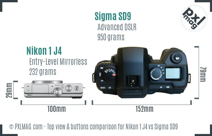 Nikon 1 J4 vs Sigma SD9 top view buttons comparison