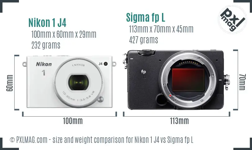 Nikon 1 J4 vs Sigma fp L size comparison