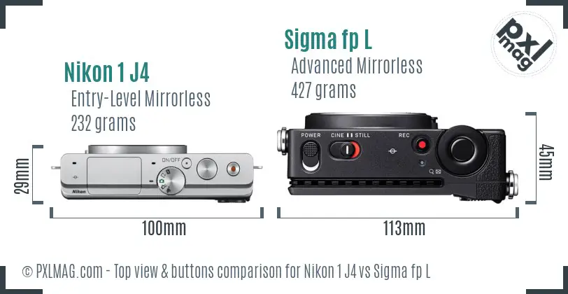 Nikon 1 J4 vs Sigma fp L top view buttons comparison