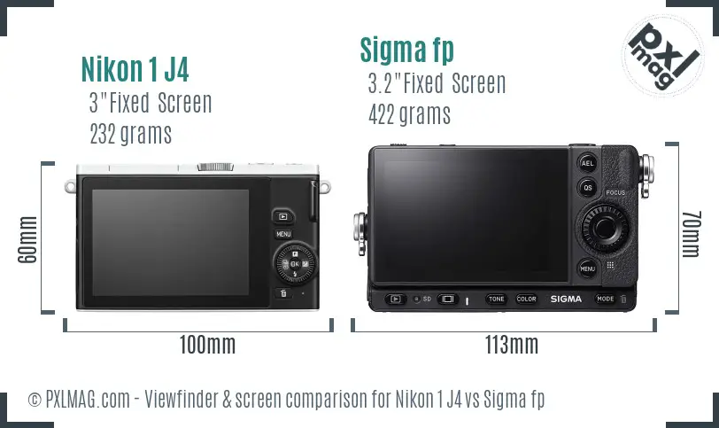 Nikon 1 J4 vs Sigma fp Screen and Viewfinder comparison