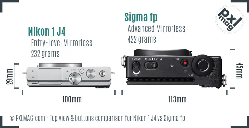 Nikon 1 J4 vs Sigma fp top view buttons comparison