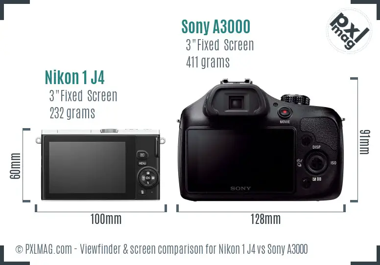 Nikon 1 J4 vs Sony A3000 Screen and Viewfinder comparison