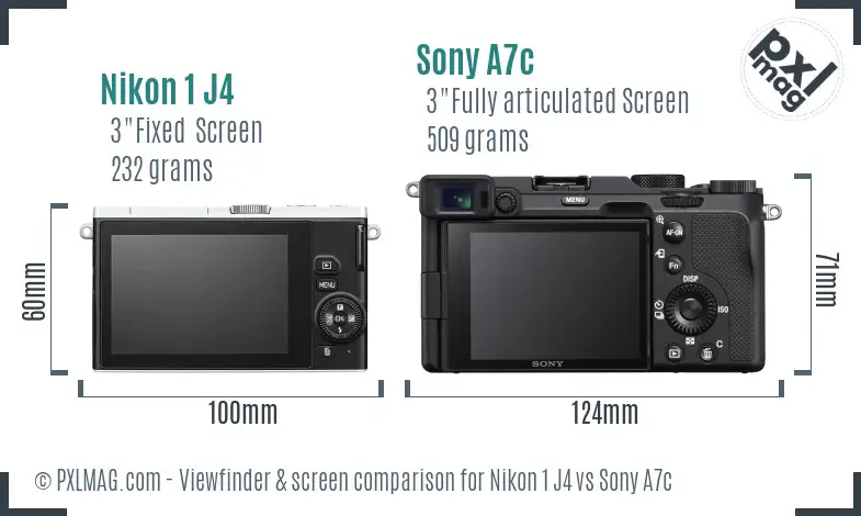 Nikon 1 J4 vs Sony A7c Screen and Viewfinder comparison