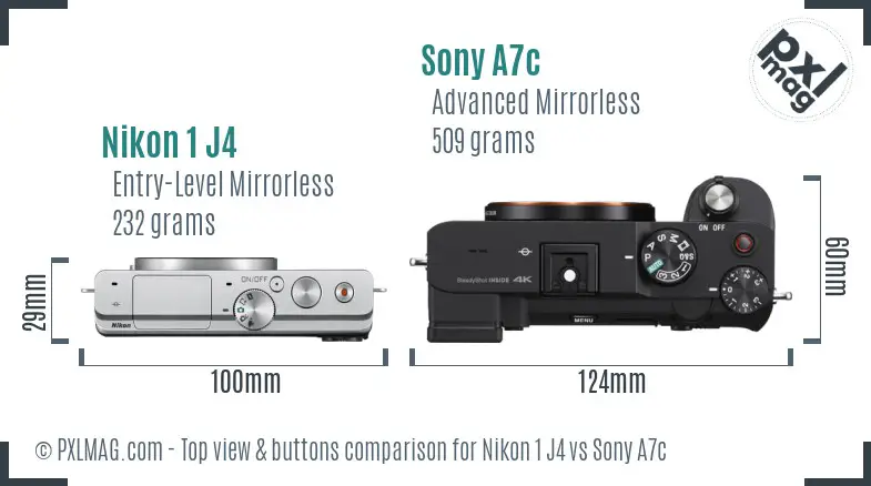 Nikon 1 J4 vs Sony A7c top view buttons comparison
