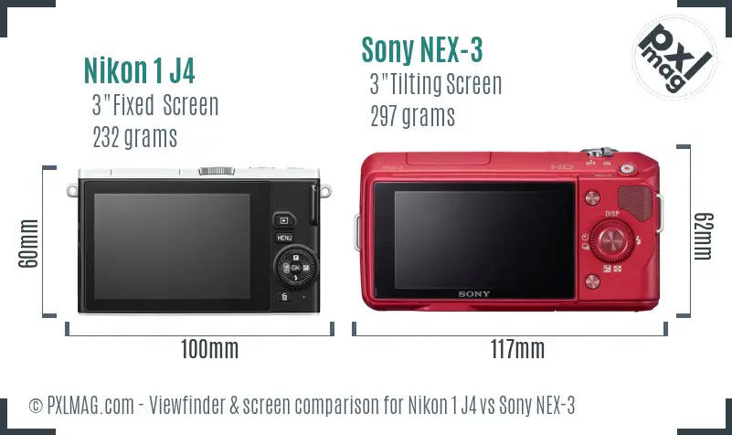 Nikon 1 J4 vs Sony NEX-3 Screen and Viewfinder comparison