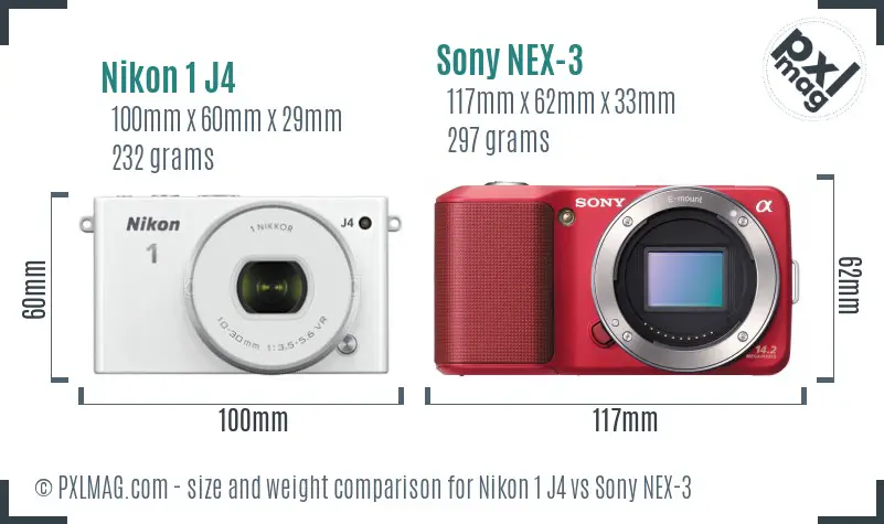 Nikon 1 J4 vs Sony NEX-3 size comparison