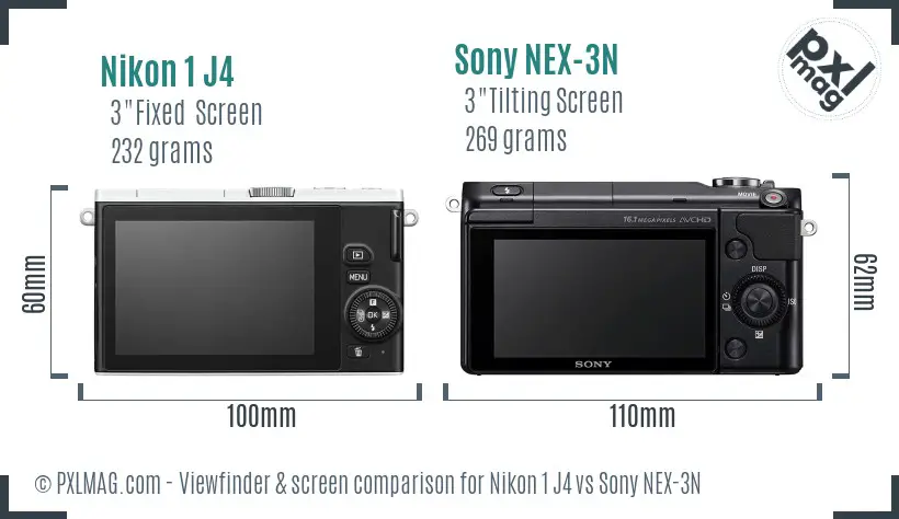 Nikon 1 J4 vs Sony NEX-3N Screen and Viewfinder comparison
