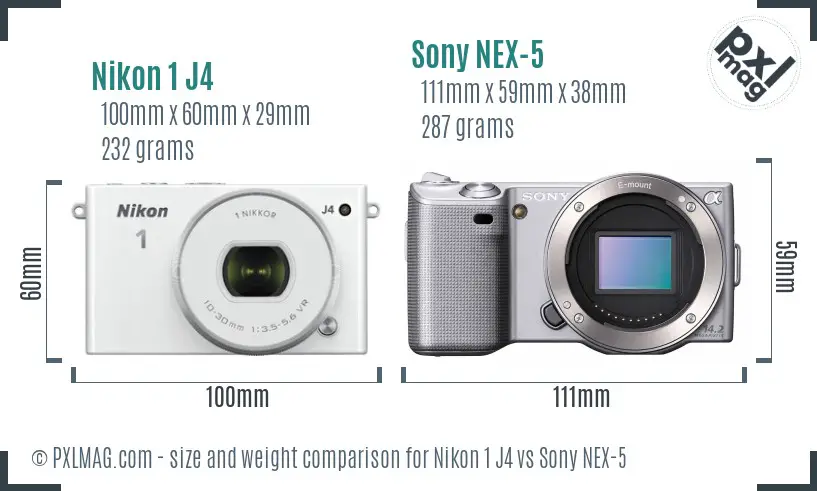 Nikon 1 J4 vs Sony NEX-5 size comparison Nikon 1 J4 vs Sony NEX-5 size comparison