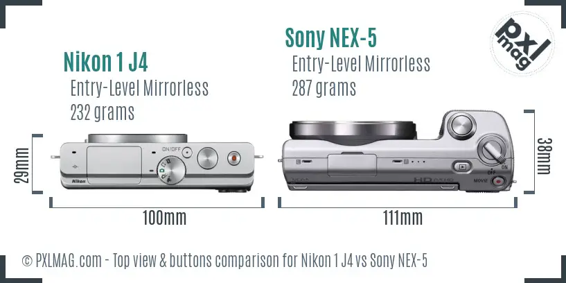 Nikon 1 J4 vs Sony NEX-5 top view buttons comparison Nikon 1 J4 vs Sony NEX-5 top view buttons comparison