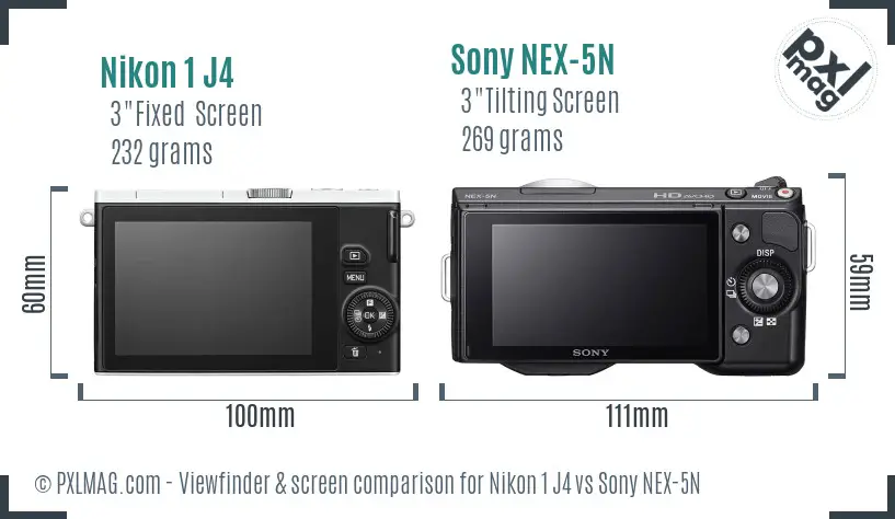 Nikon 1 J4 vs Sony NEX-5N Screen and Viewfinder comparison