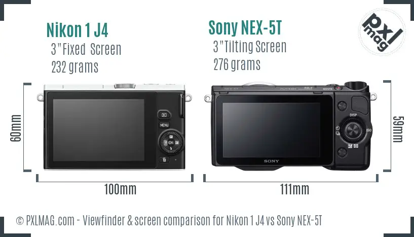 Nikon 1 J4 vs Sony NEX-5T Screen and Viewfinder comparison