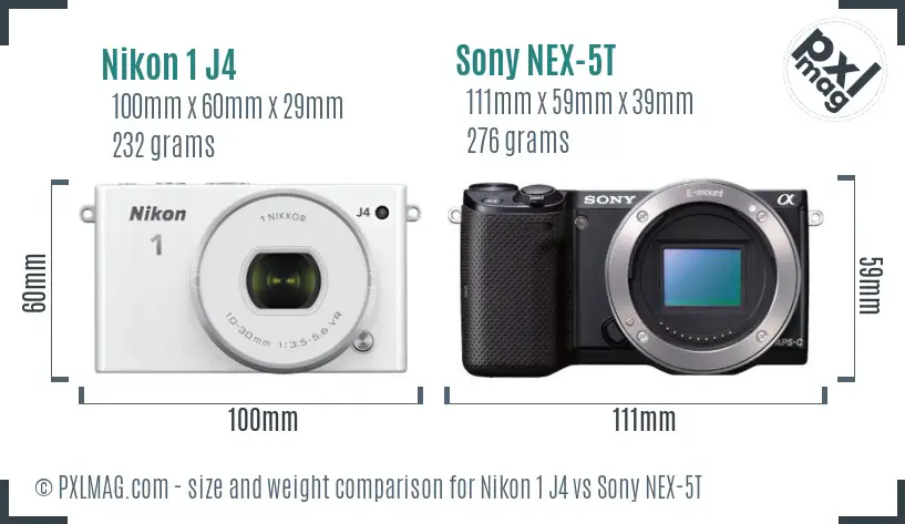 Nikon 1 J4 vs Sony NEX-5T size comparison