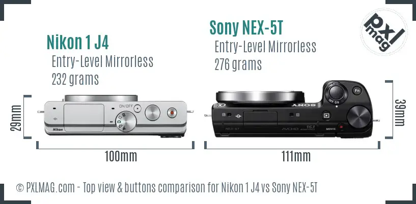 Nikon 1 J4 vs Sony NEX-5T top view buttons comparison