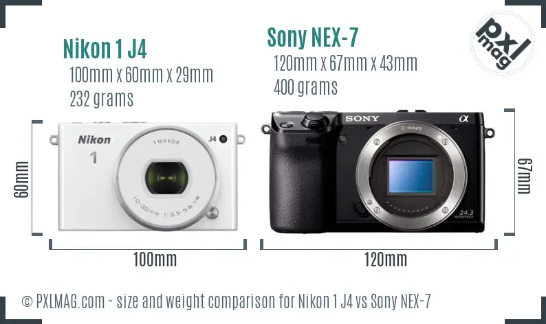 Nikon 1 J4 vs Sony NEX-7 size comparison Nikon 1 J4 vs Sony NEX-7 size comparison