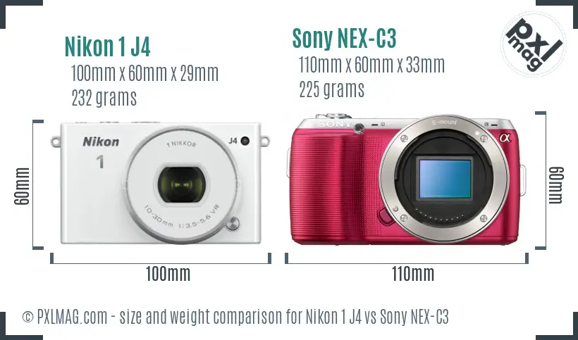 Nikon 1 J4 vs Sony NEX-C3 size comparison Nikon 1 J4 vs Sony NEX-C3 size comparison