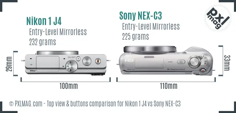 Nikon 1 J4 vs Sony NEX-C3 top view buttons comparison