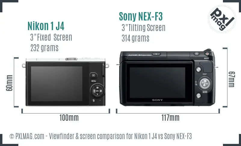 Nikon 1 J4 vs Sony NEX-F3 Screen and Viewfinder comparison