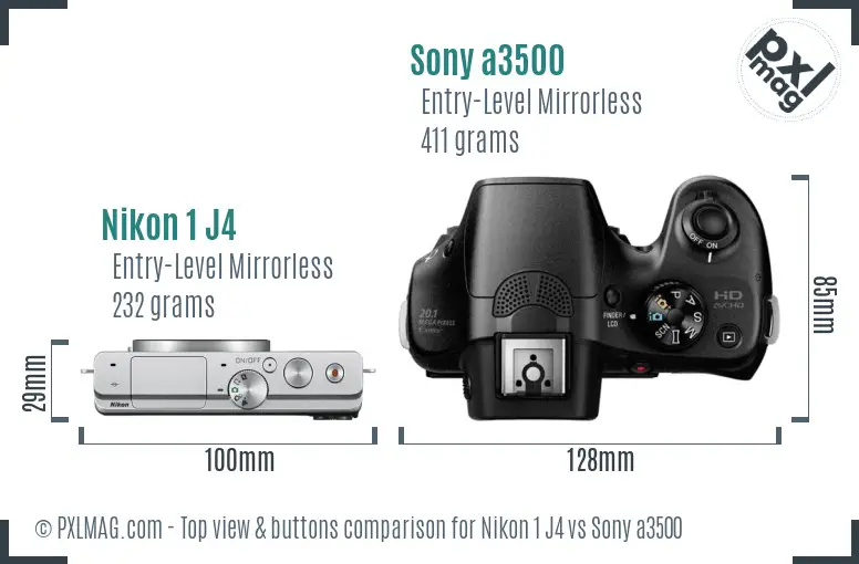 Nikon 1 J4 vs Sony a3500 top view buttons comparison