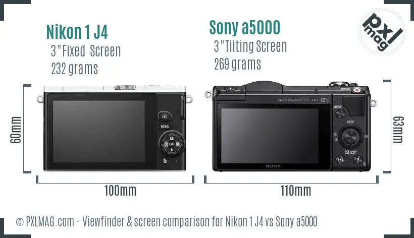 Nikon 1 J4 vs Sony a5000 Screen and Viewfinder comparison