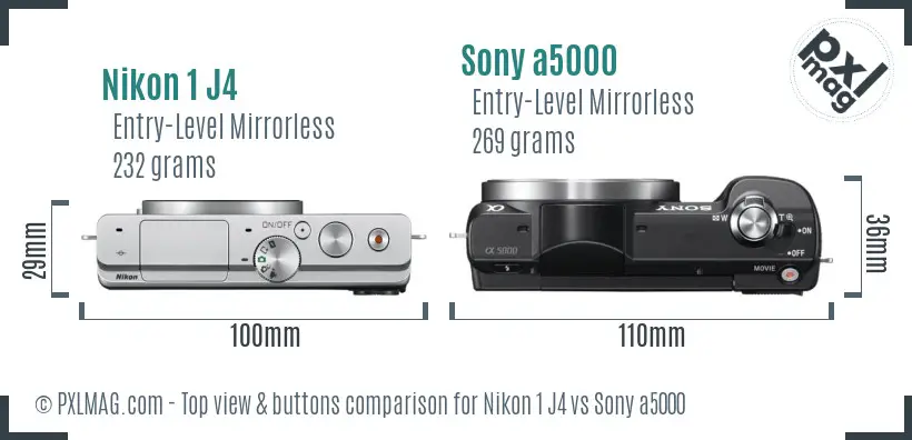 Nikon 1 J4 vs Sony a5000 top view buttons comparison