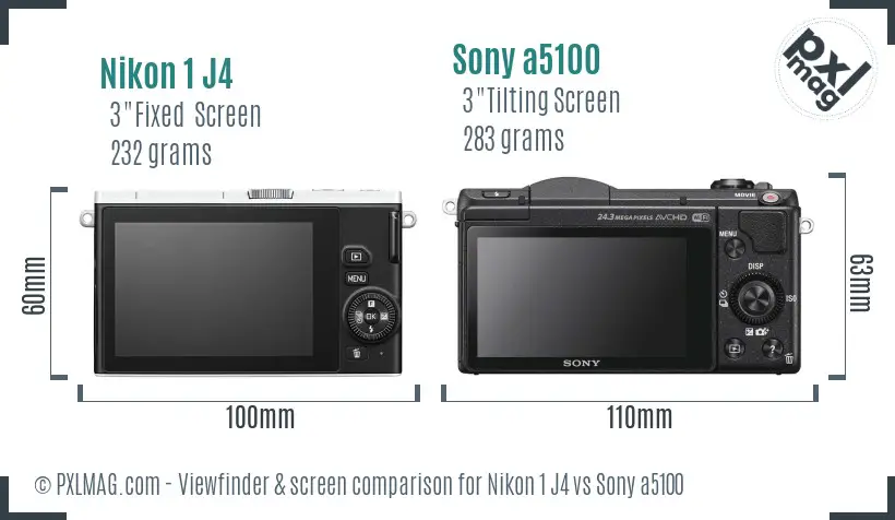 Nikon 1 J4 vs Sony a5100 Screen and Viewfinder comparison