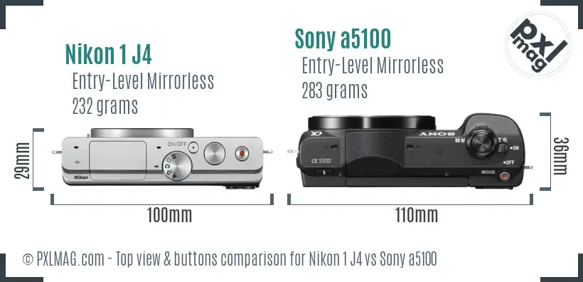Nikon 1 J4 vs Sony a5100 top view buttons comparison