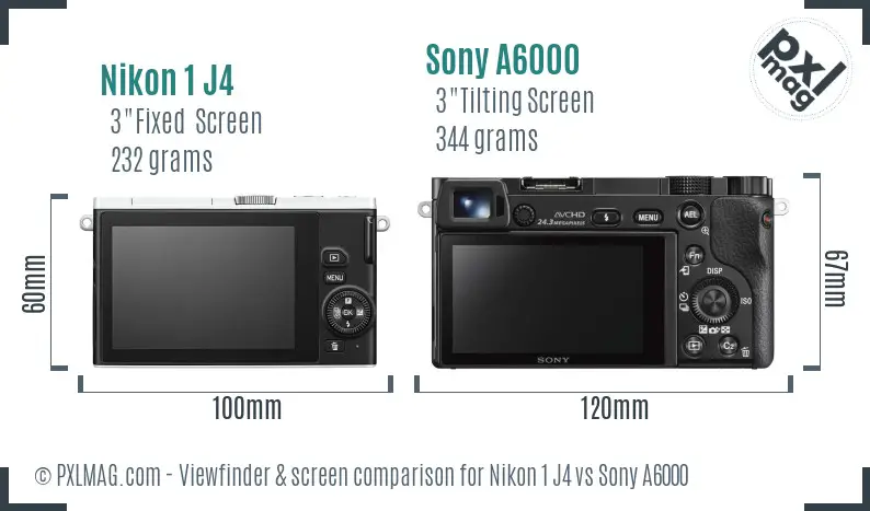 Nikon 1 J4 vs Sony A6000 Screen and Viewfinder comparison