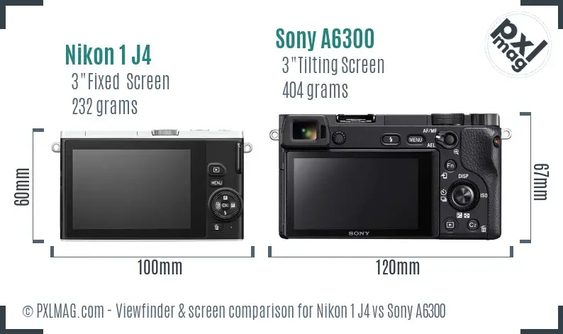Nikon 1 J4 vs Sony A6300 Screen and Viewfinder comparison
