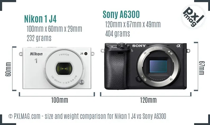 Nikon 1 J4 vs Sony A6300 size comparison