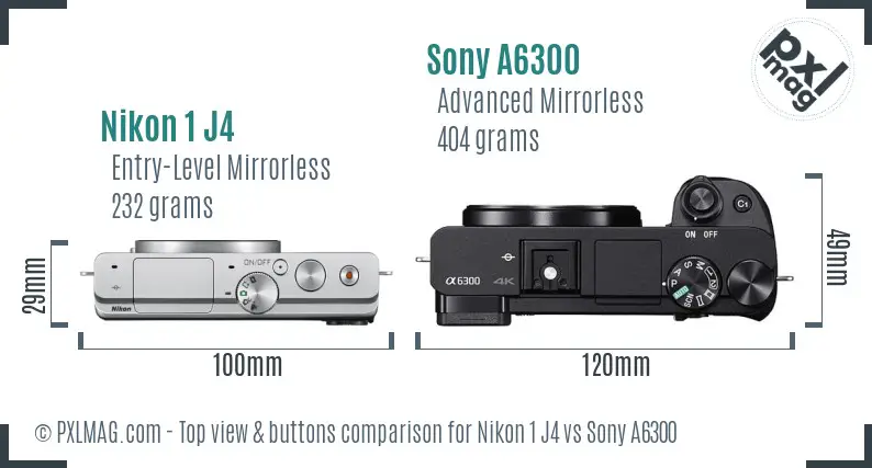 Nikon 1 J4 vs Sony A6300 top view buttons comparison