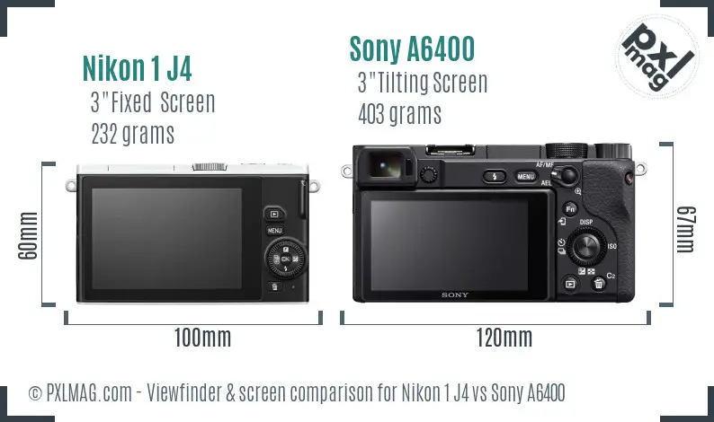 Nikon 1 J4 vs Sony A6400 Screen and Viewfinder comparison