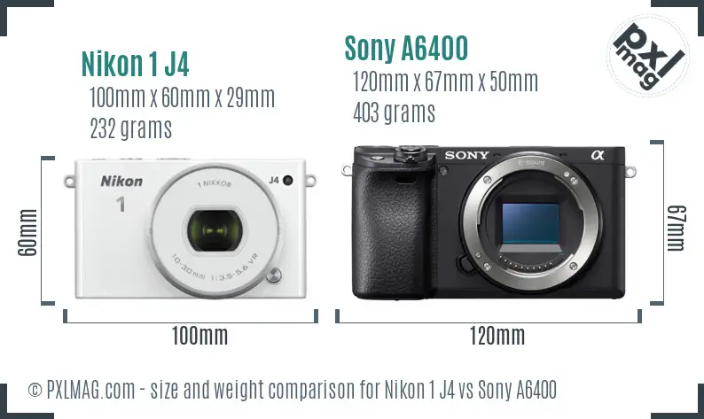 Nikon 1 J4 vs Sony A6400 size comparison