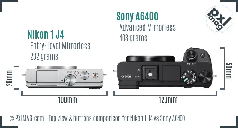 Nikon 1 J4 vs Sony A6400 top view buttons comparison