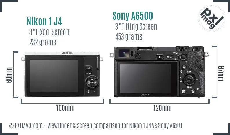 Nikon 1 J4 vs Sony A6500 Screen and Viewfinder comparison