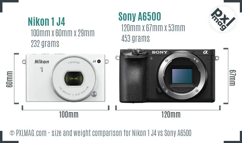 Nikon 1 J4 vs Sony A6500 size comparison