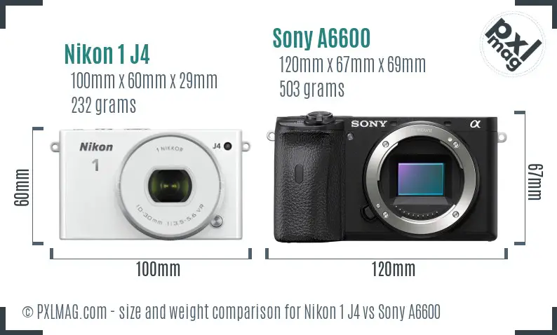 Nikon 1 J4 vs Sony A6600 size comparison