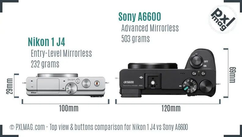 Nikon 1 J4 vs Sony A6600 top view buttons comparison