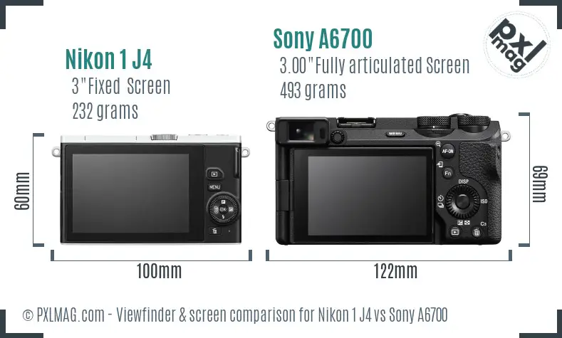 Nikon 1 J4 vs Sony A6700 Screen and Viewfinder comparison