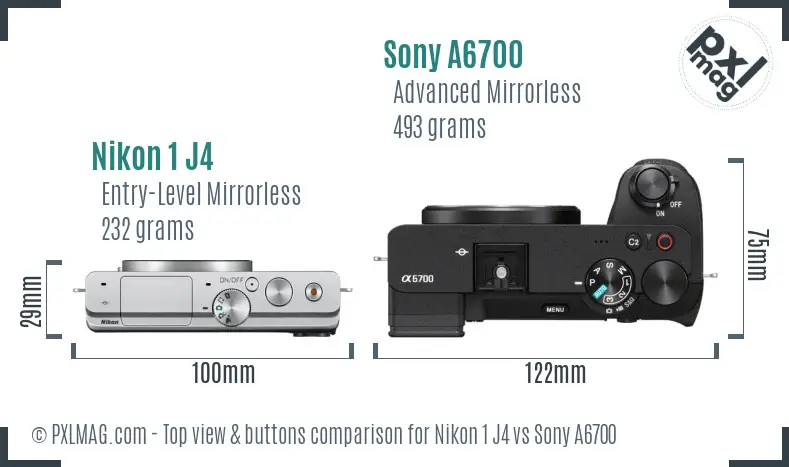 Nikon 1 J4 vs Sony A6700 top view buttons comparison