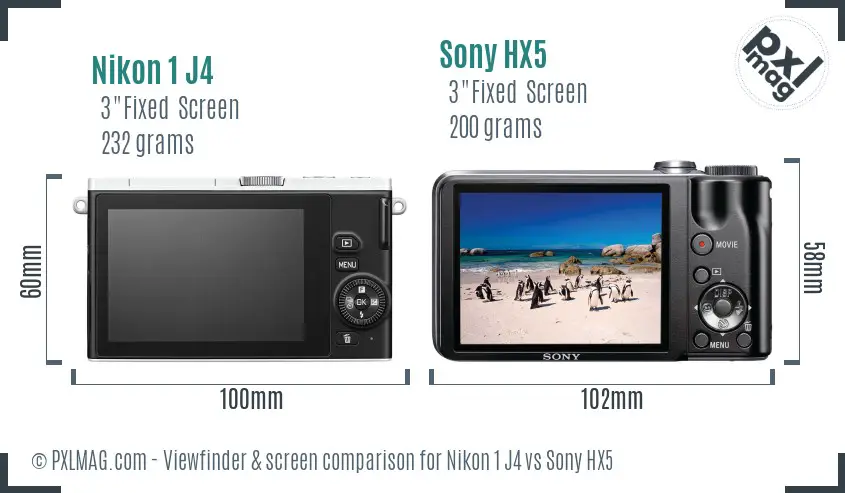 Nikon 1 J4 vs Sony HX5 Screen and Viewfinder comparison