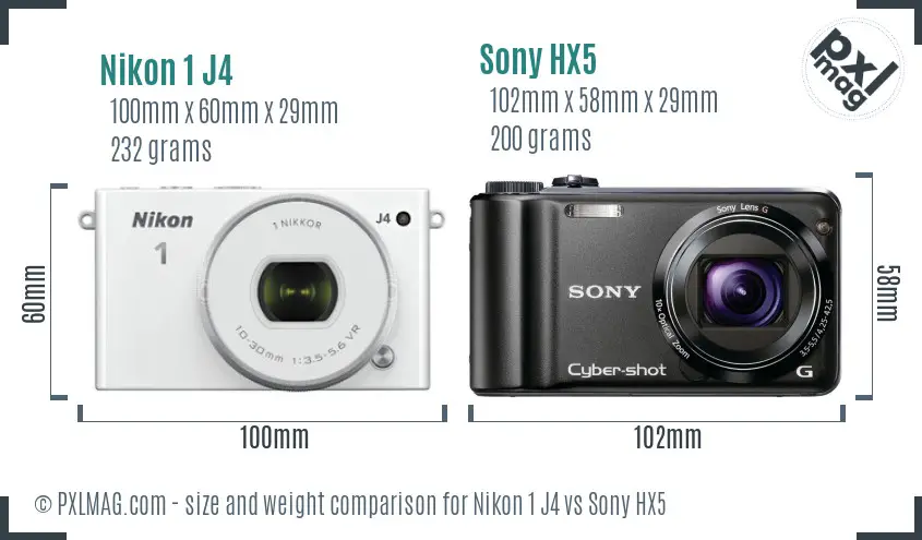 Nikon 1 J4 vs Sony HX5 size comparison