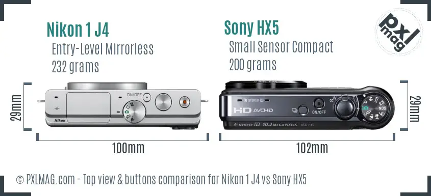 Nikon 1 J4 vs Sony HX5 top view buttons comparison